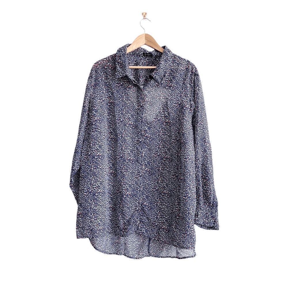 Jessica Simpson Womens Button-Up Shirt Leopard Print Cut-Out Blue Orange Size 3X